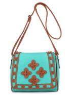 Romwe Laser-cut Patch Embellished Flap Bag - Light Green