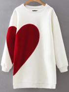 Romwe White Heart Pattern Ribbed Trim Sweatshirt Dress