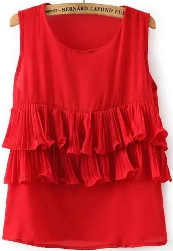 Romwe Double Layels Ruffle Red Tank Top