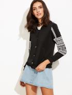 Romwe Black Printed Button Up Baseball Jacket With Pockets
