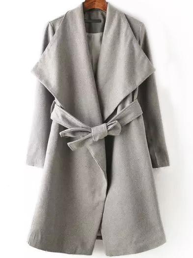 Romwe Lapel Belt Wrap Long Coat