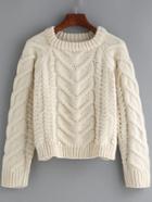Romwe Chunky Knit Hollow Apricot Sweater