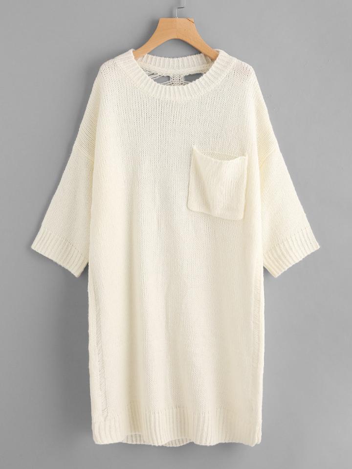 Romwe Single Pocket Laddering Back Sweater Dress