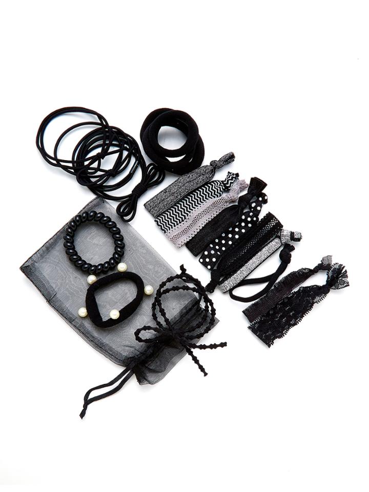 Romwe Faux Pearl & Knotted Hair Tie 20pcs With Mesh