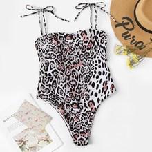Romwe Leopard Print Self Tie One Piece Swimwear