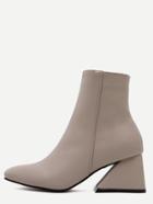 Romwe Nude Pink Square Toe Geometric Heel Zip Side Boots