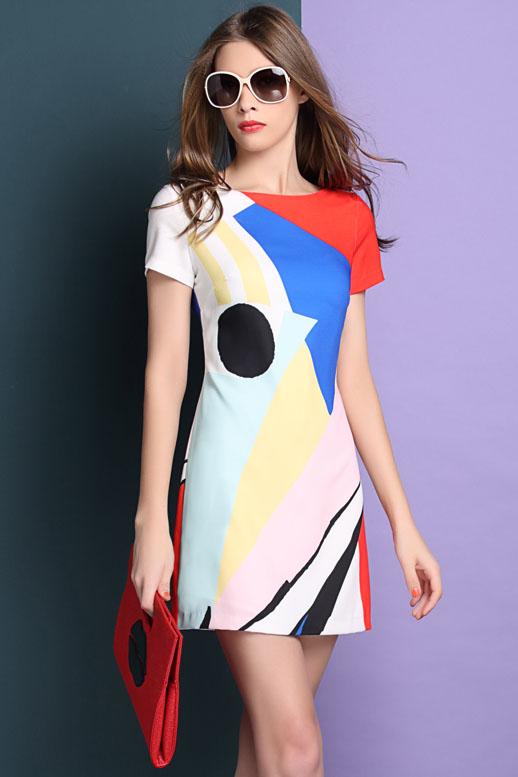 Romwe Short Sleeve Color-block A-line Dress