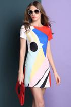 Romwe Short Sleeve Color-block A-line Dress