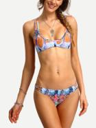 Romwe Abstract Print Crisscross Bikini Set