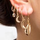Romwe Shell & Moon Detail Drop Earrings 4pcs