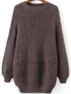 Romwe Hollow Dolman Brown Sweater