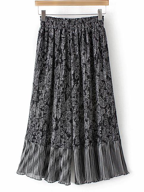 Romwe Black Printed Ruffle Wide Leg Pants