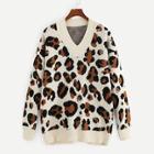 Romwe Contrast Trim Leopard Pattern Sweater
