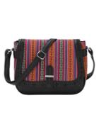 Romwe Tribal Striped Laser-cut Flap Saddle Bag - Black