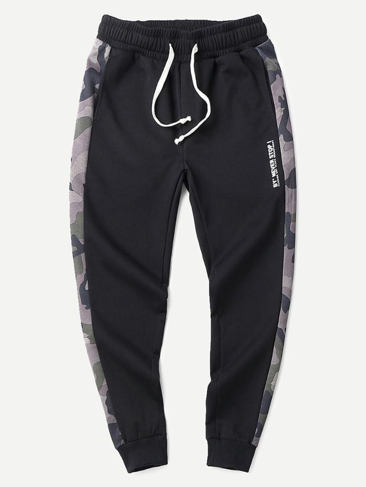 Romwe Men Camo Print Side Drawstring Pant