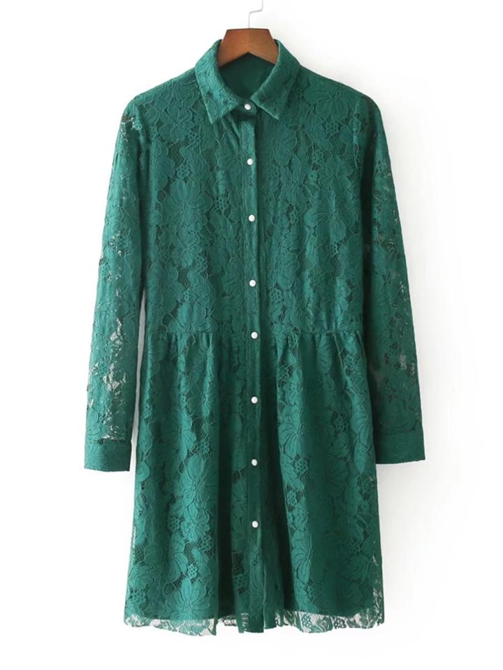 Romwe Button Up Lace Shirt Dress