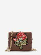 Romwe Flower Embroidery Flap Chain Bag