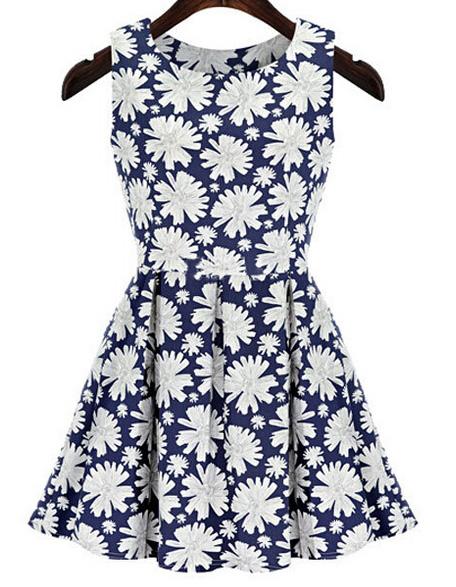 Romwe Flowers Print Chiffon Tank Dress