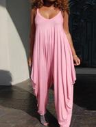 Romwe Pink Draped Harem Cami Jumpsuit