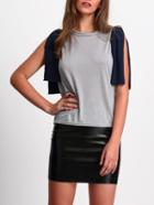 Romwe Contrast Split Sleeve Grey T-shirt