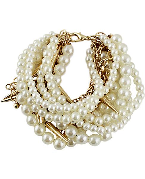 Romwe Gold Pearl Rivet Multilayers Bracelet