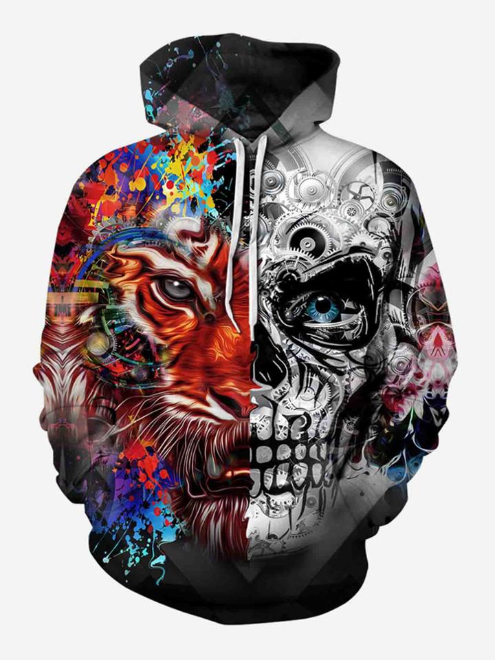 Romwe Men Tiger Print Hoodie