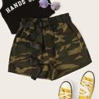 Romwe Camo Print Dual Pocket Belted Utility Shorts