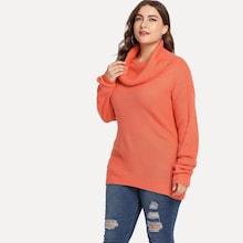 Romwe Plus High Neck Solid Sweater