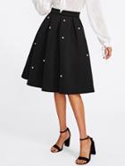 Romwe Pearl Embellished Boxed Pleated Circle Skirt