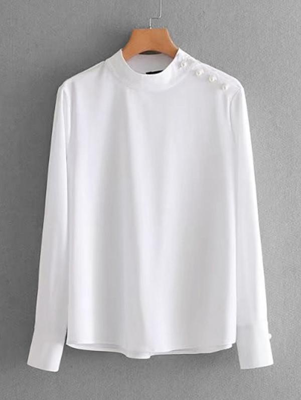 Romwe Beaded Shoulder Band Collar Blouse