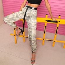 Romwe Camo Print Pocket Detail Pants With Belt
