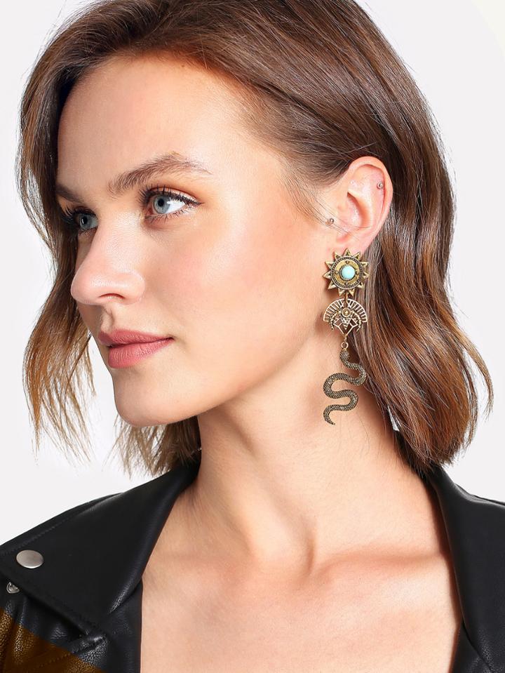Romwe Snake Design Retro Drop Earrings