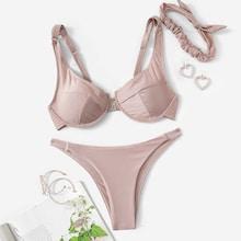 Romwe Underwire Seam Bikini With Headband