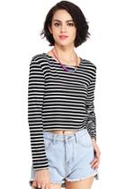 Romwe Romwe Striped Long Sleeves Slim T-shirt