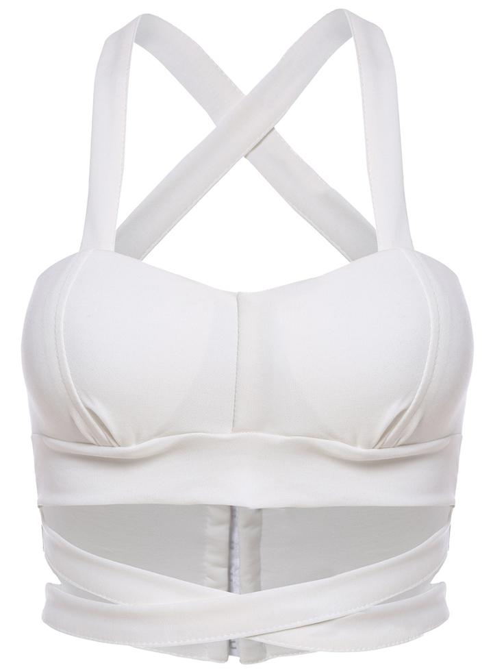 Romwe Criss Cross Hollow Crop White Vest
