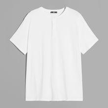 Romwe Guys Half Placket Solid T-shirt
