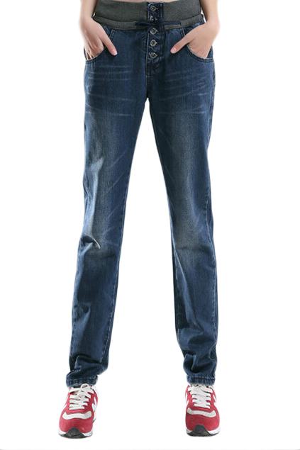 Romwe High Waist Buttoned Blue Jeans