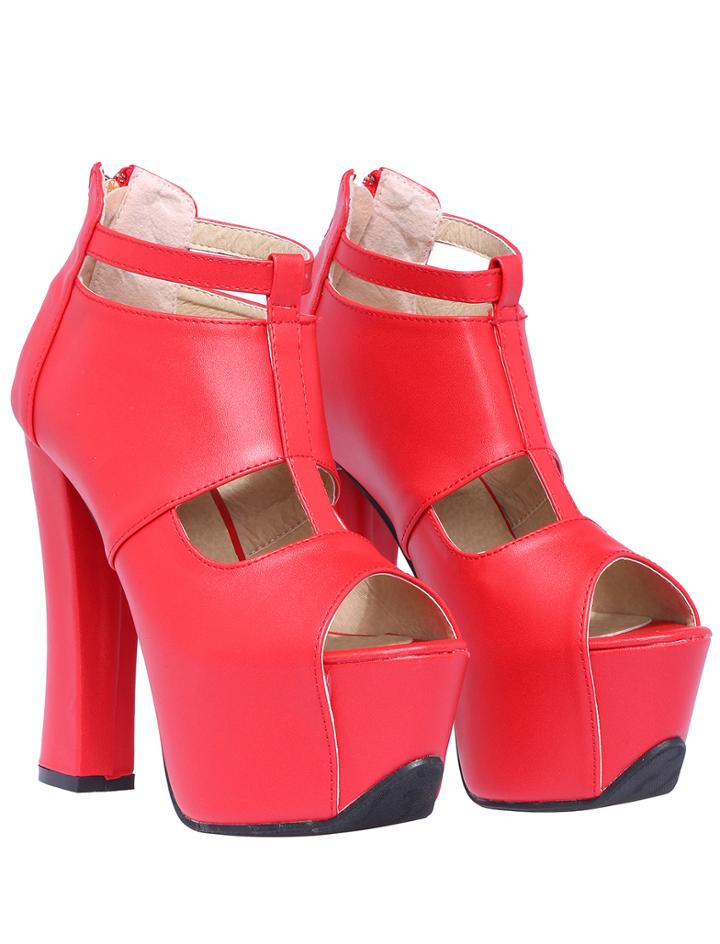Romwe Red High Heel Hollow Peep Toe Shoes