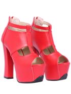 Romwe Red High Heel Hollow Peep Toe Shoes
