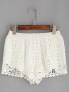 Romwe White Elastic Waist Crochet Overlay Shorts