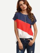 Romwe Colorblock Casual Short Sleeve Blouse