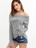 Romwe Off Shoulder Foldover Knit T-shirt
