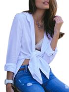 Romwe Lapel Long Sleeve Knotted Blouse