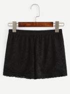 Romwe Elastic Waist Flower Lace Shorts - Black