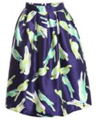 Romwe With Zipper Parrot Print Pleated Skirt
