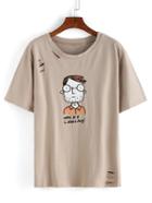 Romwe Glasses Man Print Frayed T-shirt