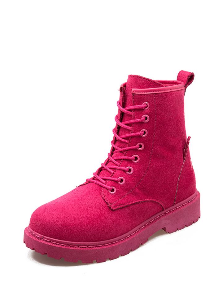 Romwe Lace Up Flatform Suede Ankle Heels