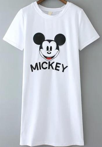 Romwe Mickey Embroidered White Dress