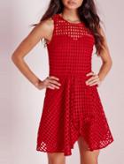 Romwe Red Sleeveless Plaid Cut Out Skater Dress