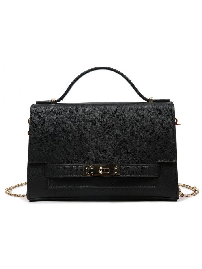 Romwe Contrast Embossed Faux Leahter Turnlock Strap Handbag
